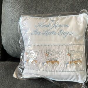 Embroidered Baby Boy Pillow with Music Box Brahms Lullaby